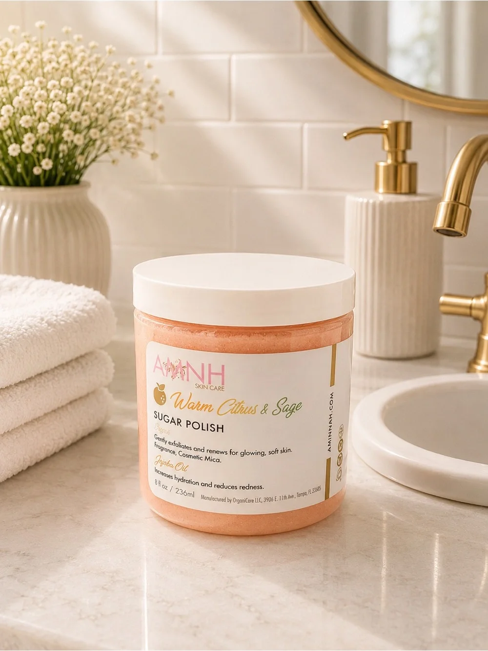 AMNH Warm Citrus & Sage Peach Sugar Polish – Exfoliating Body Scrub